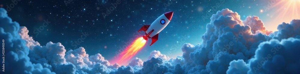 Rocket soaring through space on a blue ocean of money chart, chart, background, rocket Rocket soaring through space on a blue ocean of money chart, chart, background, rocket