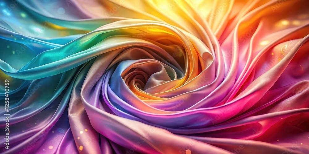 Swirling Rainbow Silk Fabric Texture A Close-Up View of Colorful Draped Material with Subtle Shimmer Swirling Rainbow Silk Fabric Texture A Close-Up View of Colorful Draped Material with Subtle Shimmer