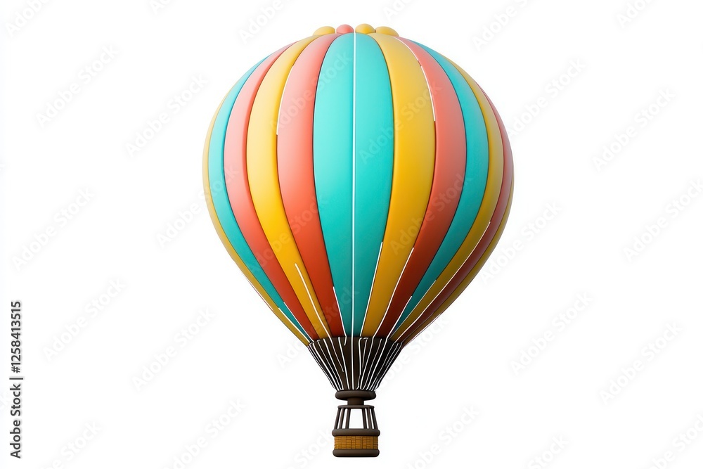 Fototapeta premium 3D hot air balloon design, colorful and vibrant symbol for leisure travel on white background.