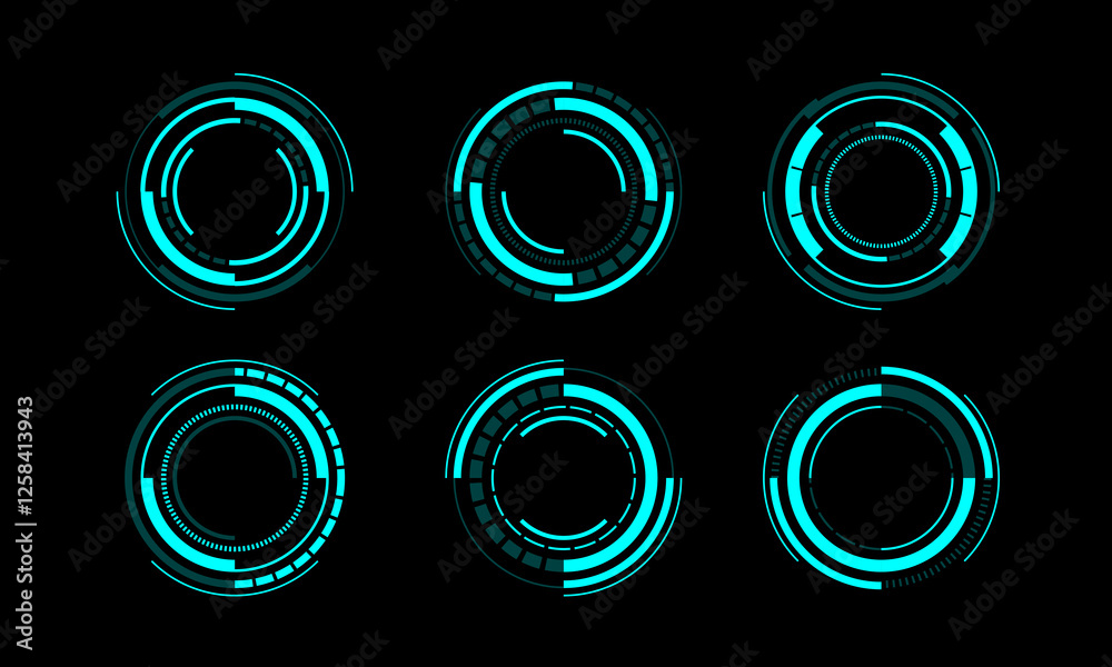 Set of sci fi blue circle user interface elements technology futuristic design modern creative on black background vector