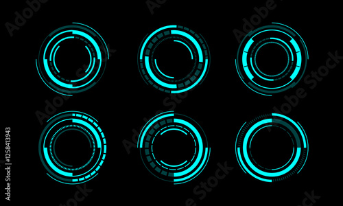 Set of sci fi blue circle user interface elements technology futuristic design modern creative on black background vector