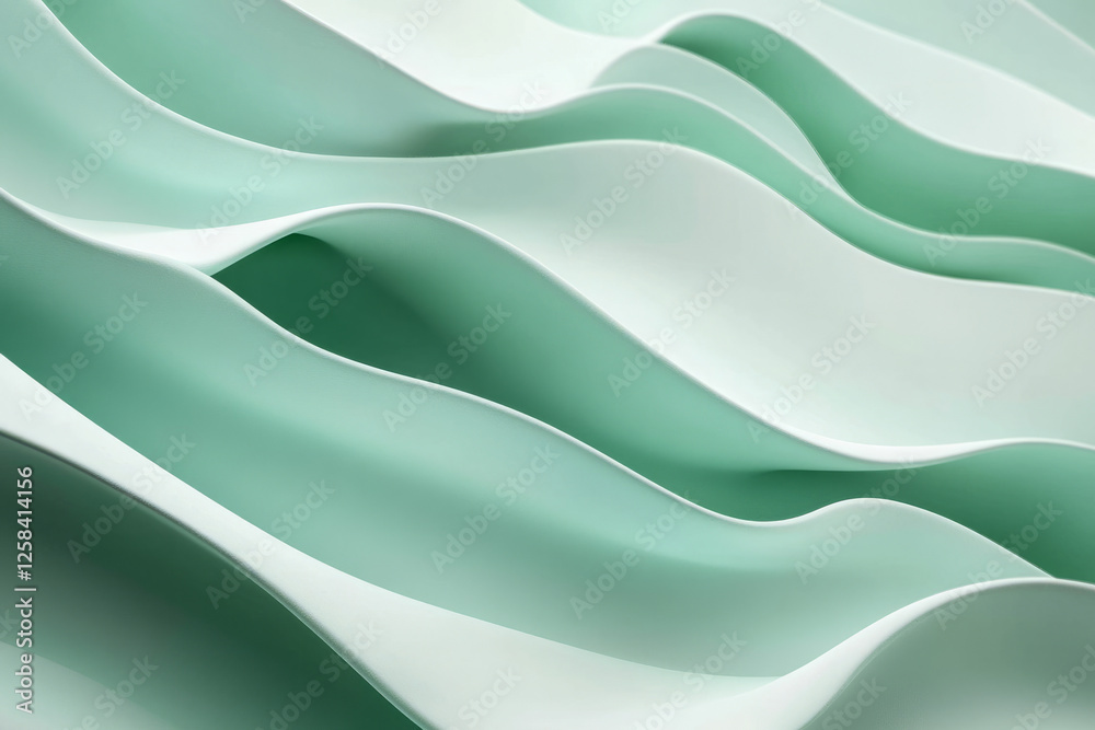 Obraz premium Gentle green abstract background with smooth gradient transitions, evoking freshness and harmony. Soft lighting effects and a natural organic feel.