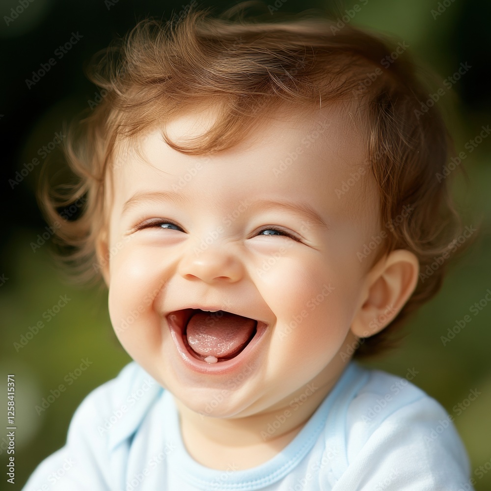 Happy baby with a joyful smile outdoors. Happy baby with a joyful smile outdoors.