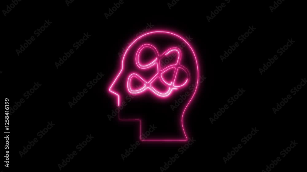 Glowing neon mental disorder icon isolated on black background. HD Video motion graphic animation Glowing neon mental disorder icon isolated on black background. HD Video motion graphic animation