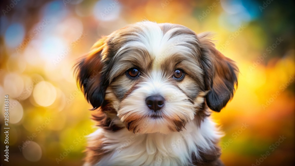 Adorable Sable Irish Pied Lowchen Puppy Playing - Stock Photo
