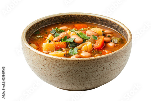 Warm vegetable soup in a rustic bowl