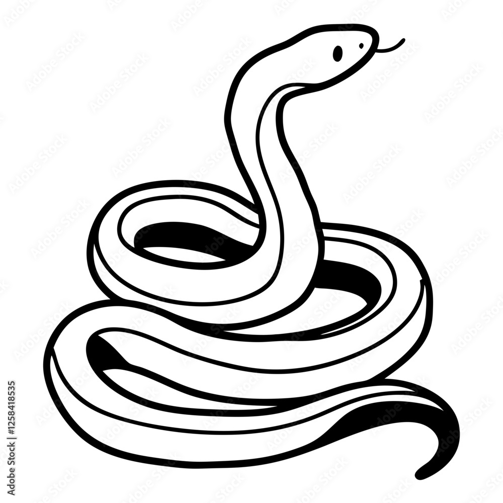 Fototapeta premium A coiled snake one line drawing on white isolated background ,Vector illustration,Icon