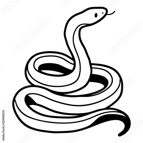  A coiled snake one line drawing on white isolated background ,Vector illustration,Icon
