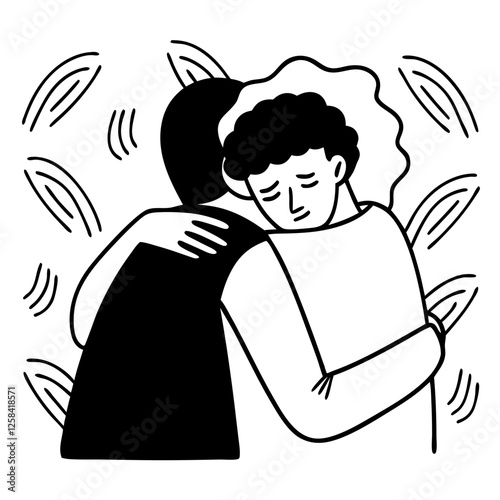 A person comforts an upset partner by hugging him. Vector illustration, abstract shapes on a white isolated background ,Vector illustration,Icon