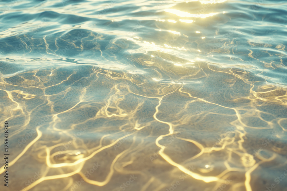 Fototapeta premium Smooth, rippled ocean sand texture, golden grains forming soft waves in the sunlight.