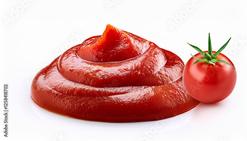 fresh organic pureed tomatoes isolated on a white background organic tomatoes tomato sauce tomato sauce isolated into white background tomato sauce © Leda