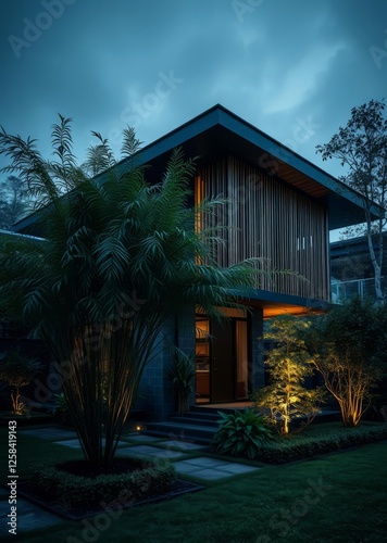 Obraz na płótnie Modern house design with outdoor greenery bamboo house background beautiful bamboo asian seaport baltic sea antebellum w salonie