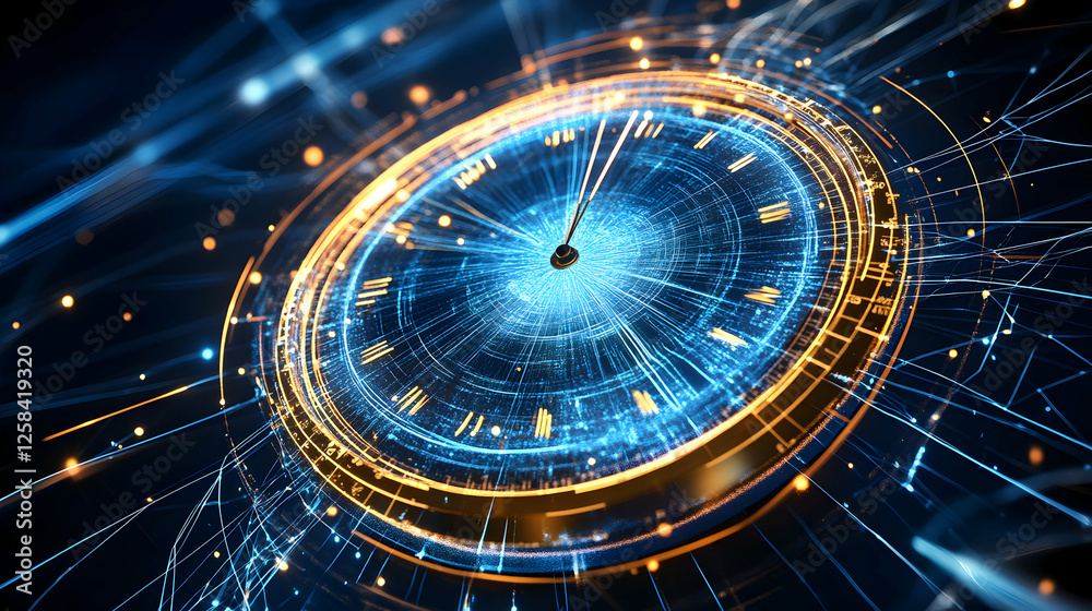 Obraz premium Digital Clock, Time Flows Through Data Streams