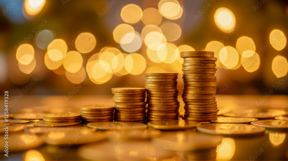 Stacks of Coins with a Beautiful Bokeh Background Creating an Artistic and Financial Theme for Use in Business and Investment Visuals Stacks of Coins with a Beautiful Bokeh Background Creating an Artistic and Financial Theme for Use in Business and Investment Visuals