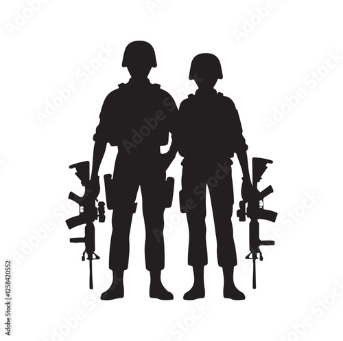Army couple silhouette vector illustration