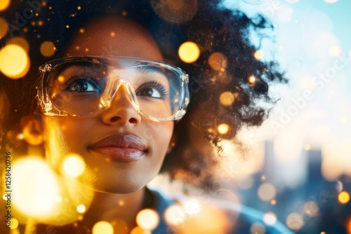 A scientist looking through a microscope at a newly discovered organic compound photo