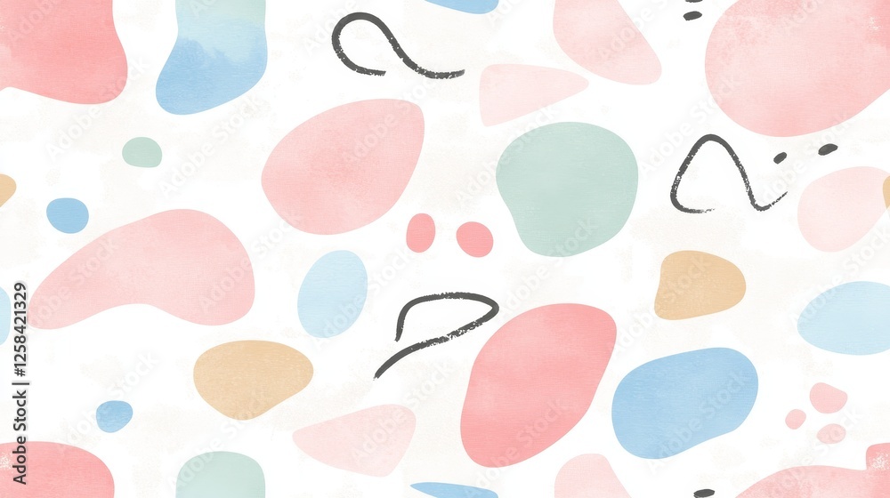 Abstract Shapes Pattern With Pink Blue And Green Colors And Minimalist Black Doodles Background Abstract Shapes Pattern With Pink Blue And Green Colors And Minimalist Black Doodles Background