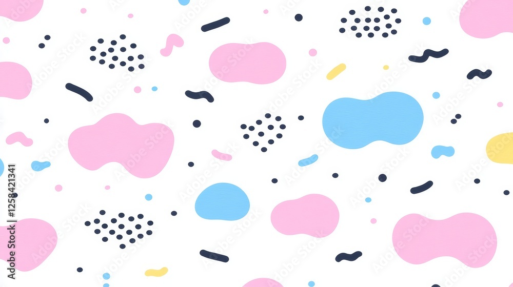 Abstract Shapes Pattern With Pink Blue Yellow And Black Elements On White Background Abstract Shapes Pattern With Pink Blue Yellow And Black Elements On White Background