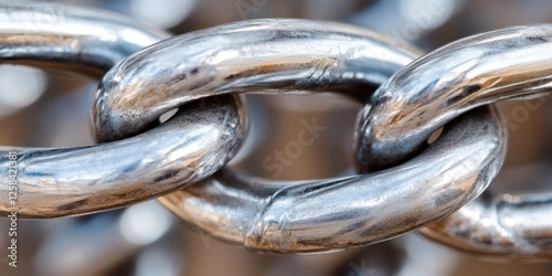 Close-up of shiny metal chains linked together in a strong connection