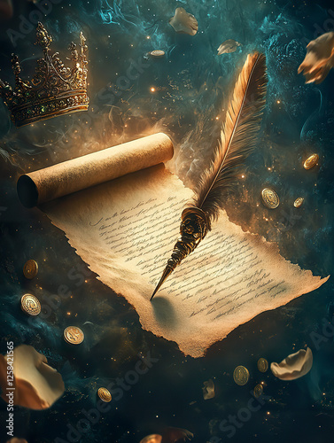 Fantasy inspired parchment and writing quill.