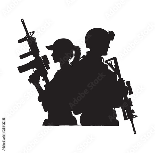 Army couple silhouette vector illustration