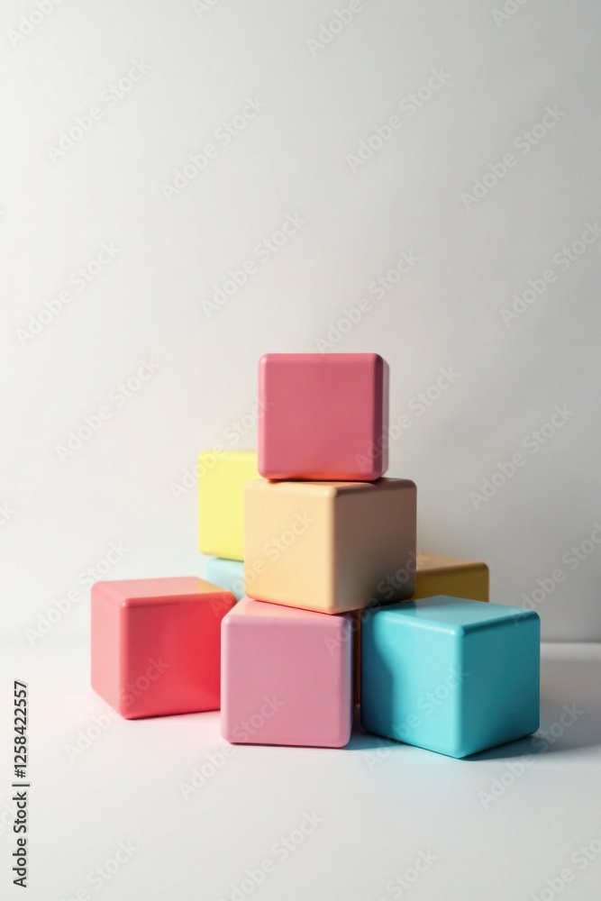 Shuffled cubes in white background with empty space, white decor, minimalist design, random layout Shuffled cubes in white background with empty space, white decor, minimalist design, random layout
