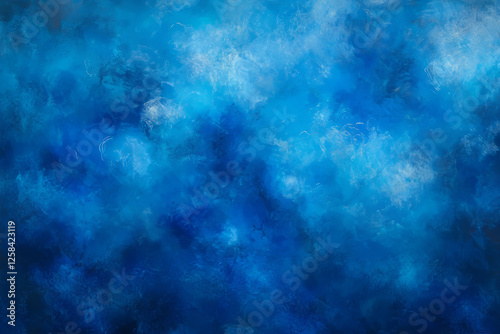 Textured cloudy sky in rich blue hues, soft fluffy clouds against a vibrant background.