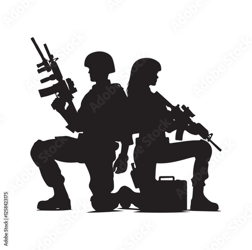 Army couple silhouette vector illustration