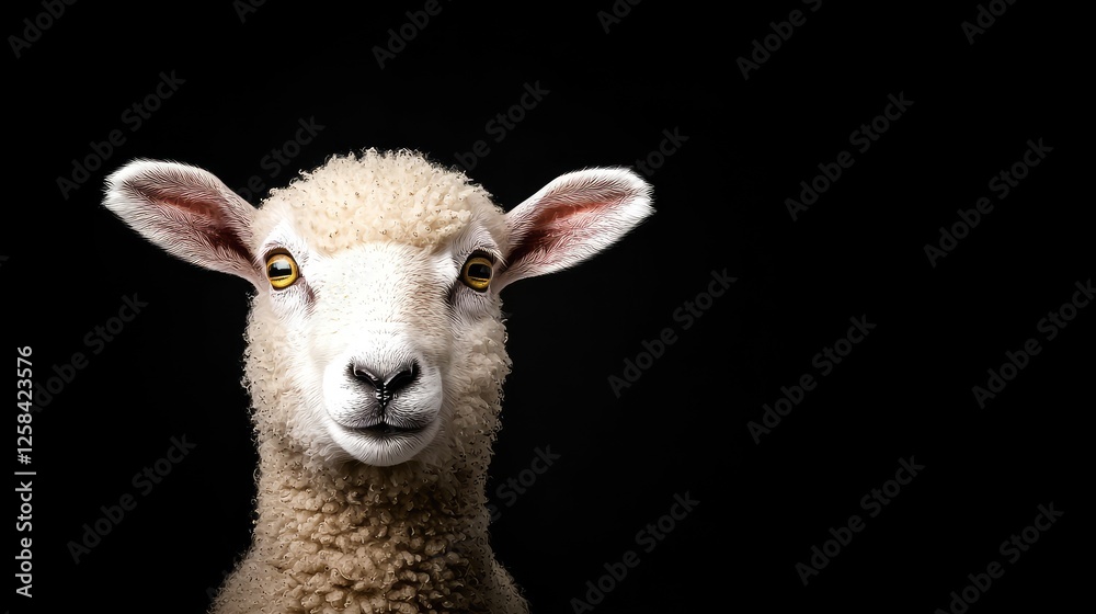Sheep portrait, farm animal, black background, studio shot, agriculture Sheep portrait, farm animal, black background, studio shot, agriculture