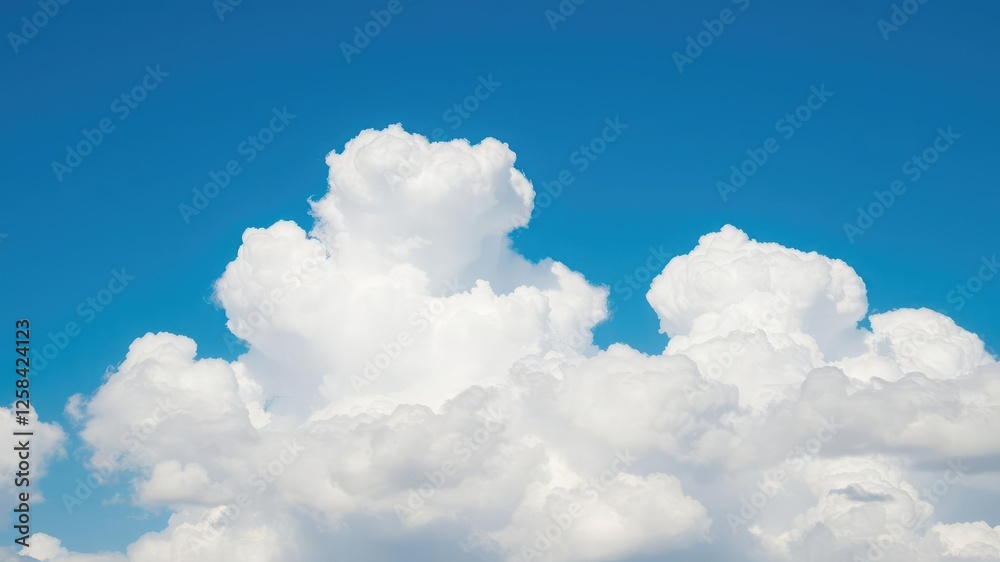 Cloudy sky with fluffy white clouds against a bright blue background, serene, sunny Cloudy sky with fluffy white clouds against a bright blue background, serene, sunny