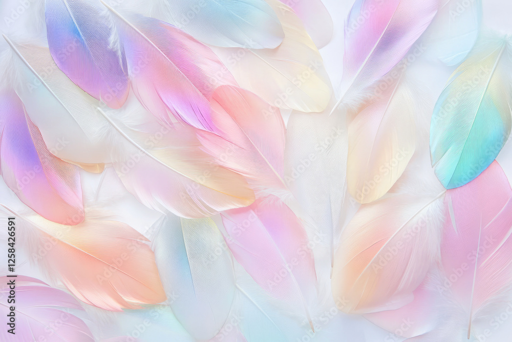 Obraz premium Textured hummingbird feathers, iridescent and soft, with delicate hues reflecting light, perfect for a whimsical and vibrant design.