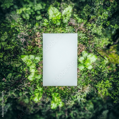 Blank White Paper Mockup Surrounded by Lush Green Foliage