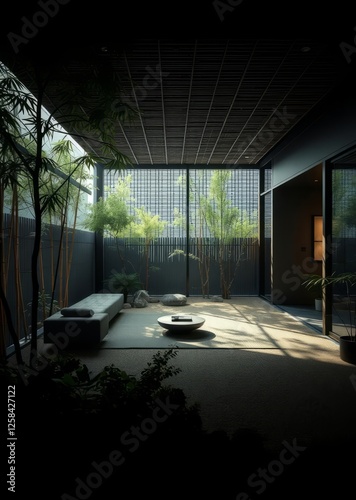 Obraz na płótnie Modern interior design with zen garden bamboo house background beautiful bamboo asian seaport baltic sea antebellum w salonie