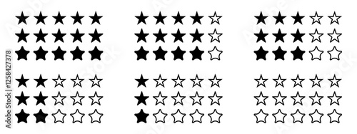 Set rating stars icon badges. Feedback . Level of satisfaction rating. 5 star rating icon. Vector illustration.