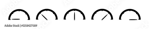 Speedometer icon set. Set of gauges from low to high.   Risk concept. Set of gauges from low to high. Vector illustration.