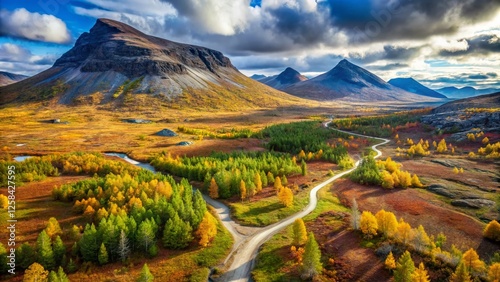Aerial Drone Shot: Hiking Trail, Sylarna Massif, Swedish Mountains