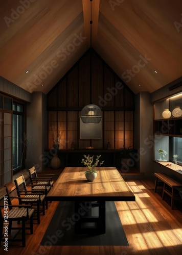 Obraz na płótnie A century-old dining room with a modern interior generative ai bamboo house background beautiful bamboo asian seaport baltic sea antebellum w salonie