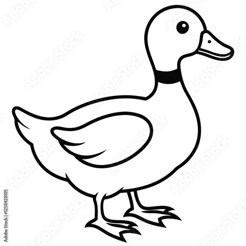 A duck silhouette standing gracefully on one leg, its body slightly turned to the side 