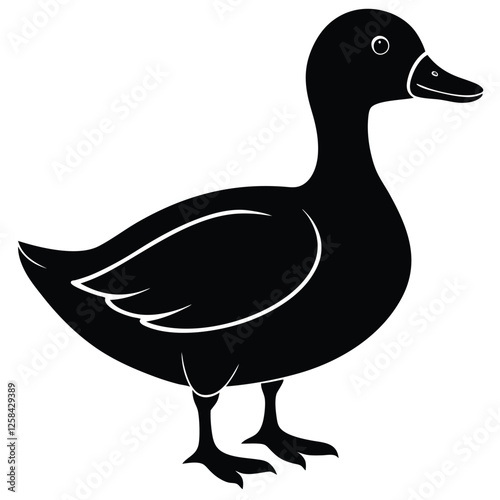 A duck silhouette standing gracefully on one leg, its body slightly turned to the side 