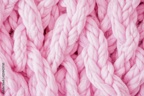 Thick, chunky crochet yarn texture, hand-knitted in a soft, pastel pink hue, showing individual loops and fibers.