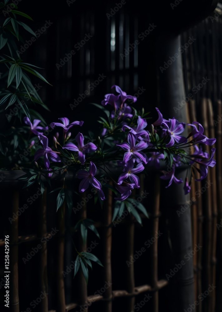Purple flowers on bamboo fence bamboo house background beautiful bamboo asian seaport baltic sea antebellum