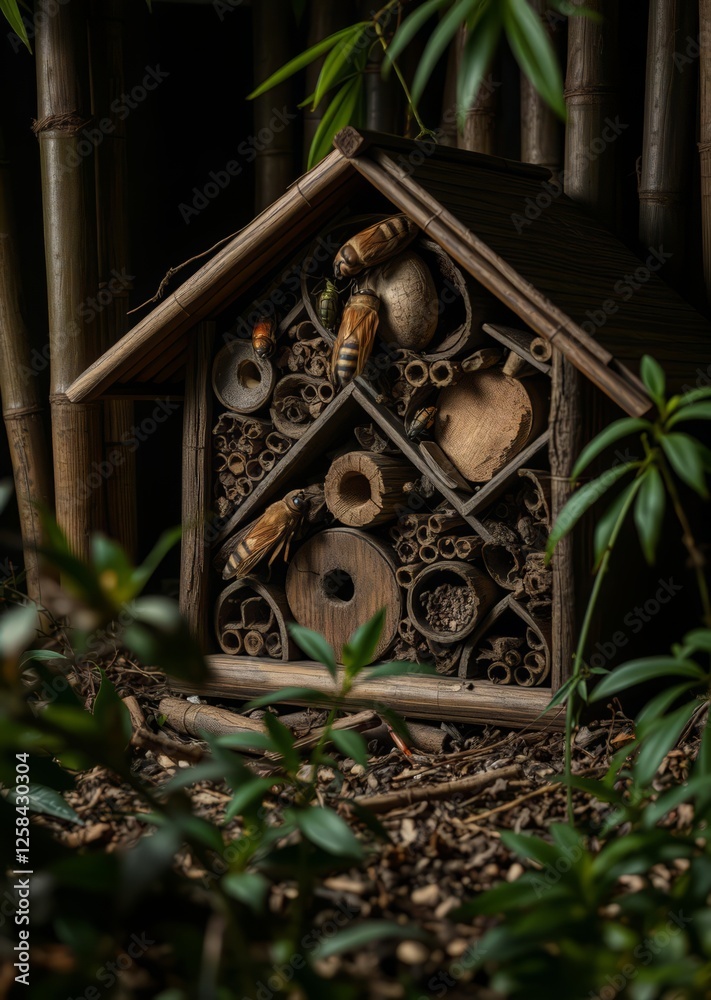 Special manmade insect hotels created from natural materials in garden bamboo house background beautiful bamboo asian seaport baltic sea antebellum