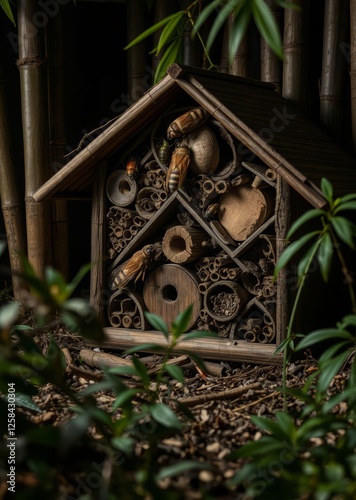 Obraz na płótnie Special manmade insect hotels created from natural materials in garden bamboo house background beautiful bamboo asian seaport baltic sea antebellum w salonie