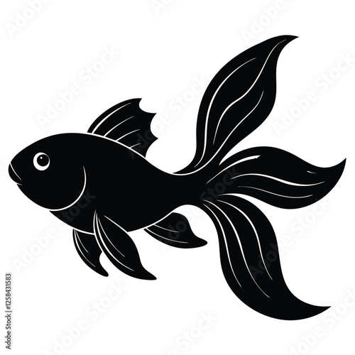 A goldfish silhouette swimming gracefully with its flowing fins and tail elegantly extended behind it 