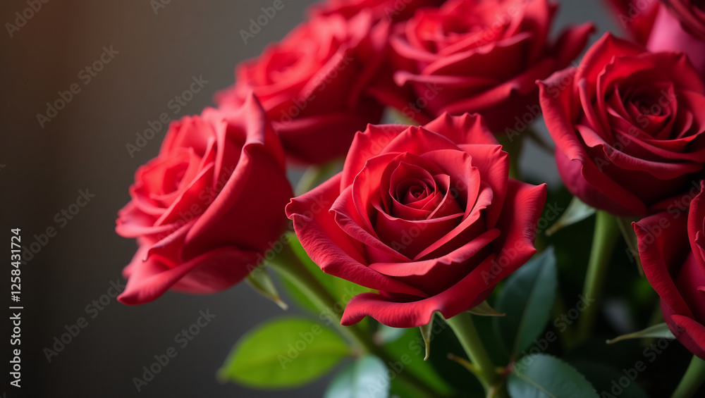 Overflowing Bouquet of Red Roses, Romantic Still Life Overflowing Bouquet of Red Roses, Romantic Still Life