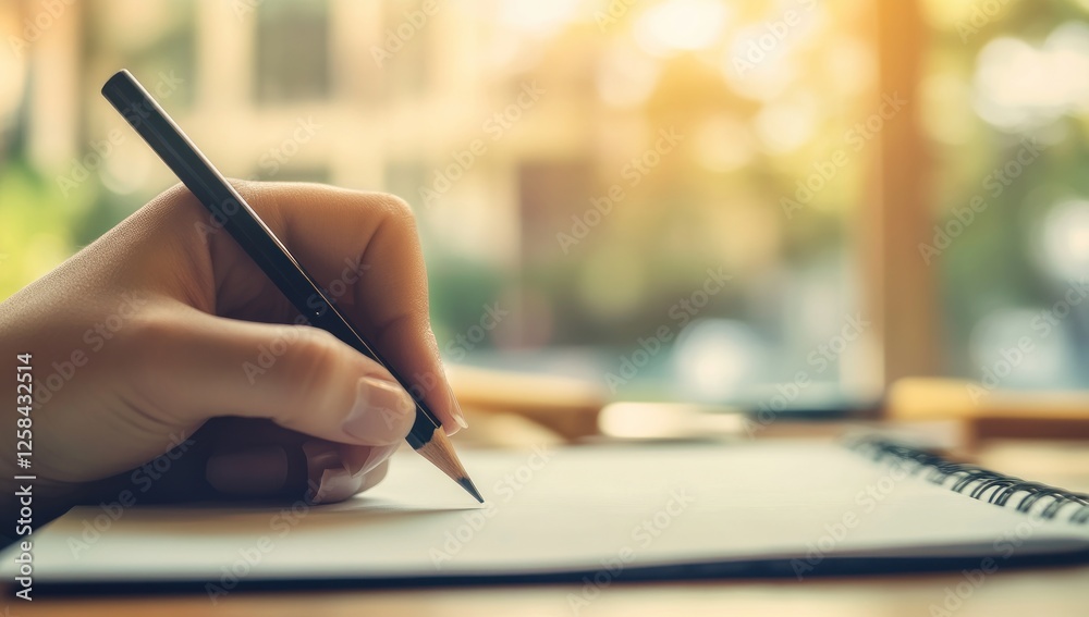 Hand Writing on Notebook Near Window Hand Writing on Notebook Near Window