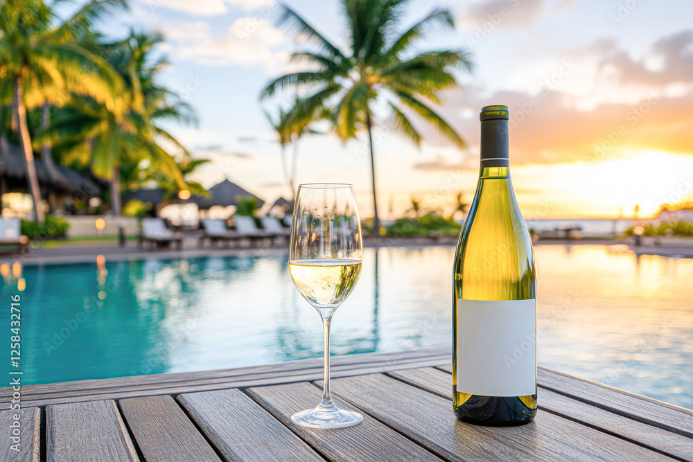 Relaxing evening at poolside resort tropical paradise lifestyle scene Relaxing evening at poolside resort tropical paradise lifestyle scene