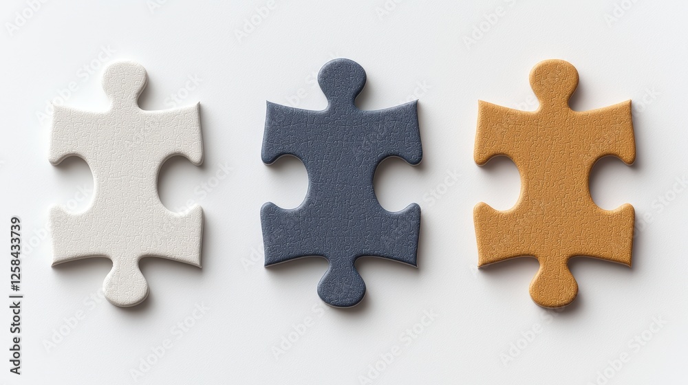 Three puzzle pieces in white, blue, and yellow-orange colors are displayed against a plain background, symbolizing problem-solving and creativity. Three puzzle pieces in white, blue, and yellow-orange colors are displayed against a plain background, symbolizing problem-solving and creativity.