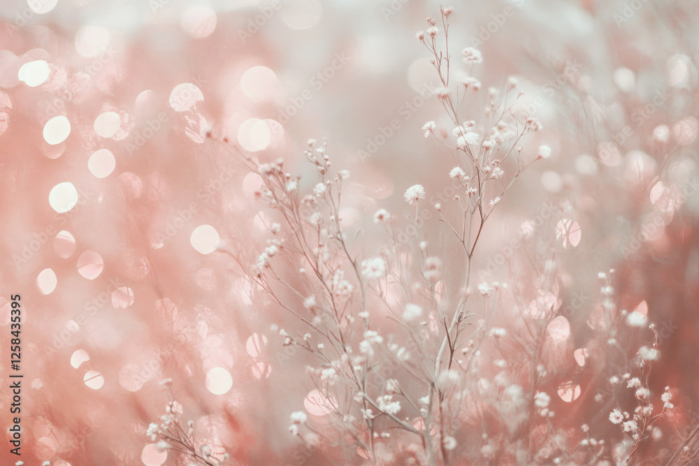 Fototapeta premium Soft pink abstract background with dreamy blurred lights, subtle sparkles, and a glowing pastel gradient. Romantic and elegant aesthetic.