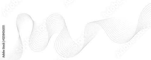 Abstract gray wave dynamic curve lines on transparent background with flowing particles. Digital energy waves technology concept. Modern backdrop design for business, presentation, banner.